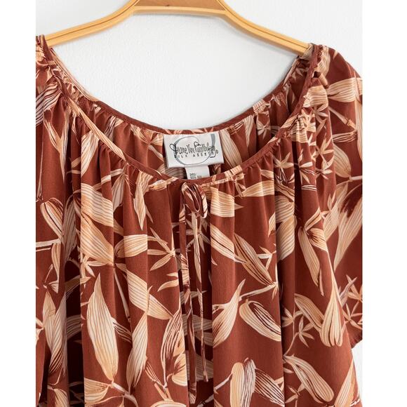 Diane von Furstenberg Silk Assets Brown 100% Silk Print Flutter Sleeve Top (XL) - Picture 3 of 4